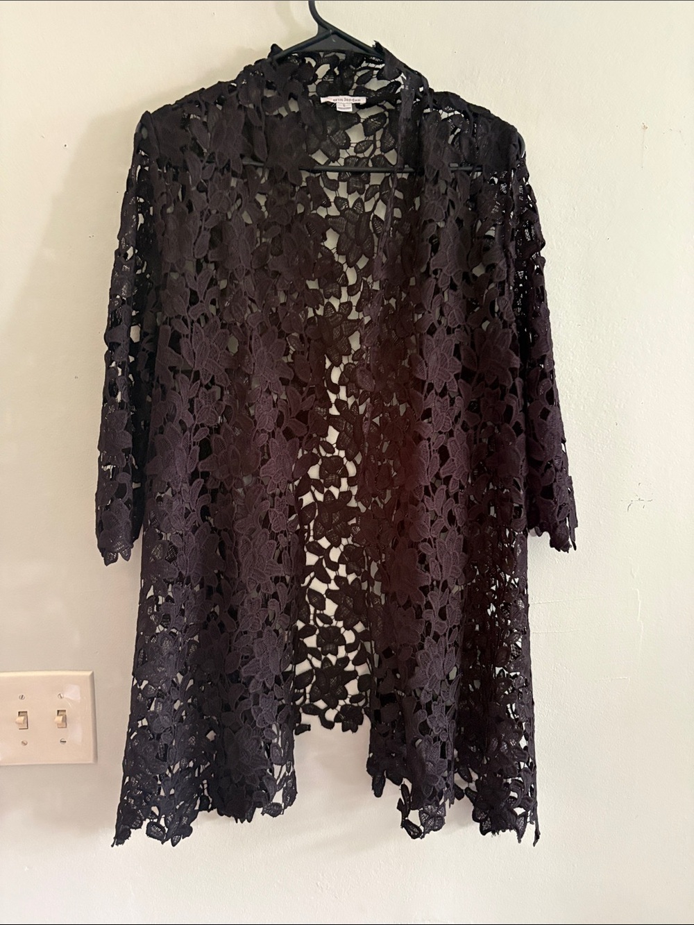 erin london Black Floral Lace Open Front Cardigan